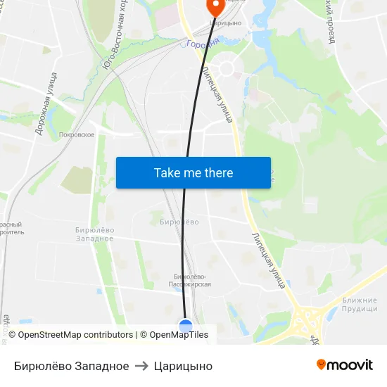 Бирюлёво Западное to Царицыно map