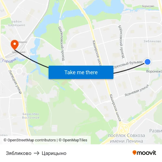 Зябликово to Царицыно map