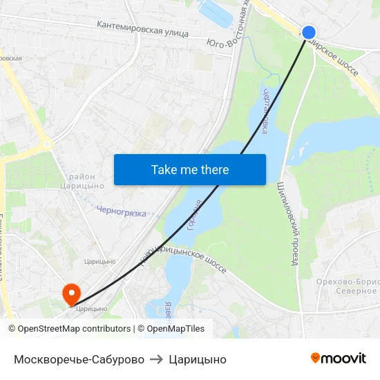 Москворечье-Сабурово to Царицыно map