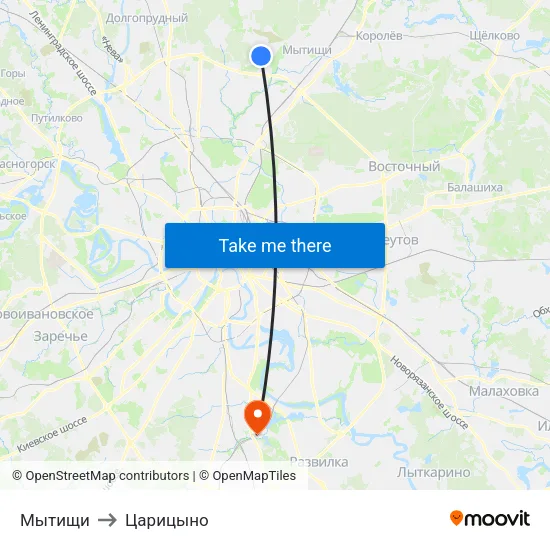 Мытищи to Царицыно map