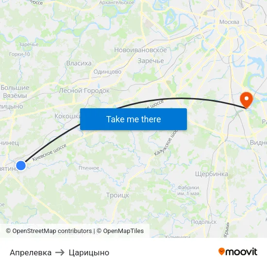 Апрелевка to Царицыно map