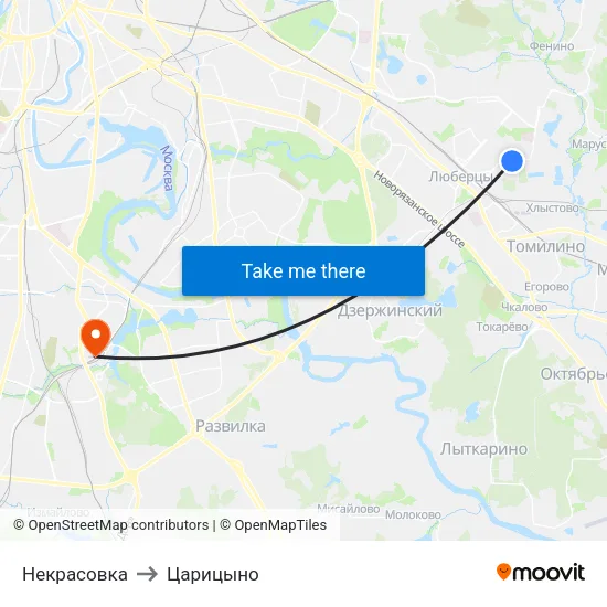 Некрасовка to Царицыно map