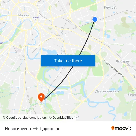 Новогиреево to Царицыно map