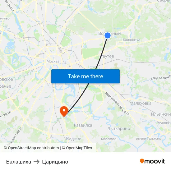 Балашиха to Царицыно map