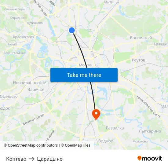 Коптево to Царицыно map