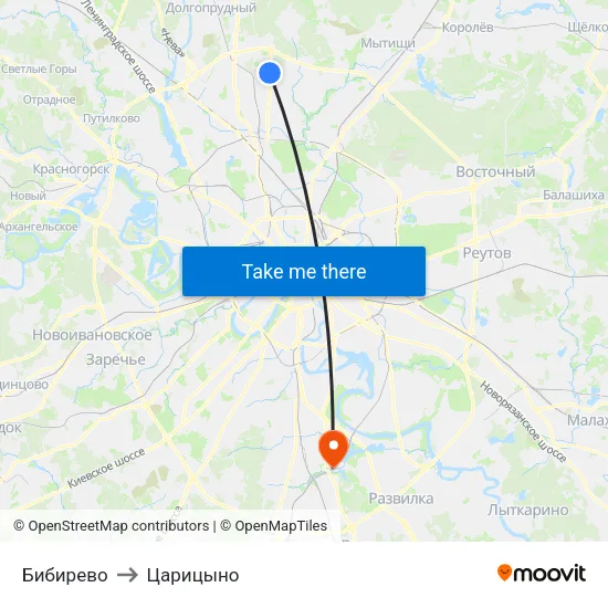Бибирево to Царицыно map
