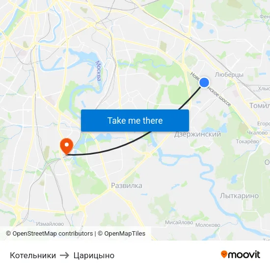 Котельники to Царицыно map