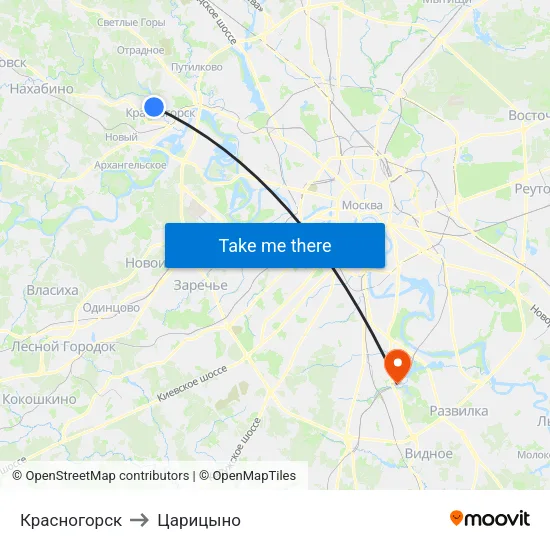 Красногорск to Царицыно map