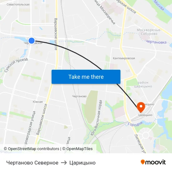 Чертаново Северное to Царицыно map