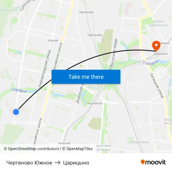 Чертаново Южное to Царицыно map
