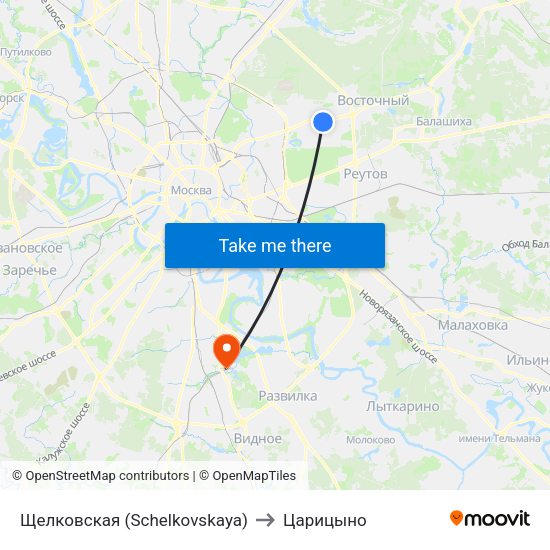 Щелковская (Schelkovskaya) to Царицыно map