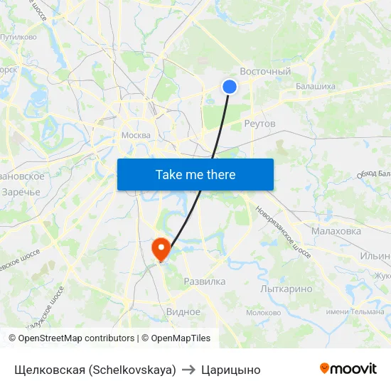 Щелковская (Schelkovskaya) to Царицыно map