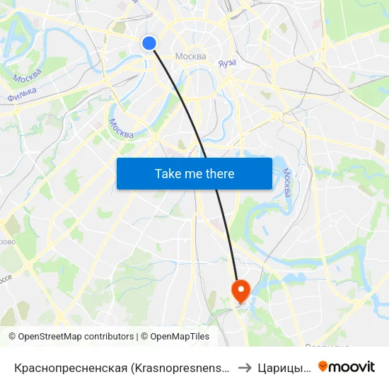 Краснопресненская (Krasnopresnenskaya) to Царицыно map
