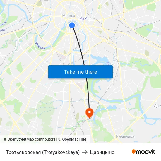 Третьяковская (Tretyakovskaya) to Царицыно map