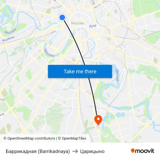 Баррикадная (Barrikadnaya) to Царицыно map