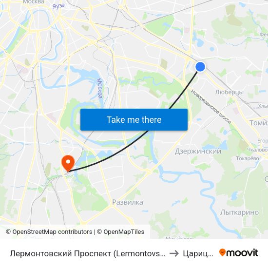 Лермонтовский Проспект (Lermontovsky Prospekt) to Царицыно map