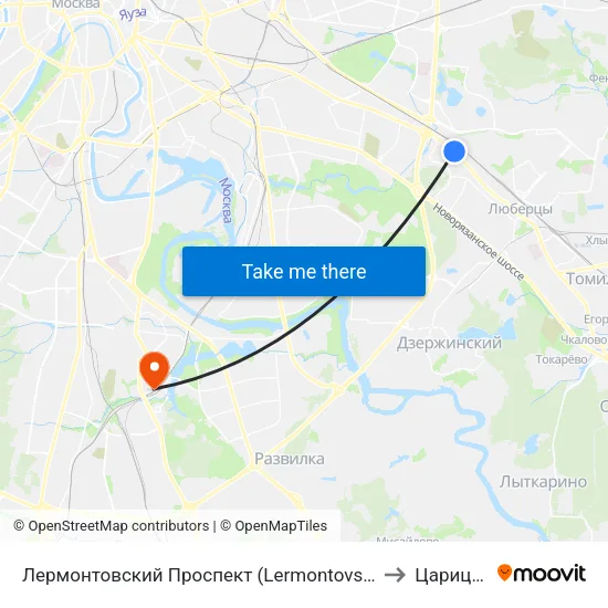Лермонтовский Проспект (Lermontovsky Prospekt) to Царицыно map
