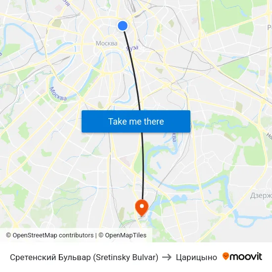 Сретенский Бульвар (Sretinsky Bulvar) to Царицыно map