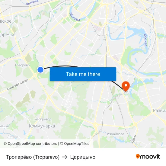 Тропарёво (Troparevo) to Царицыно map
