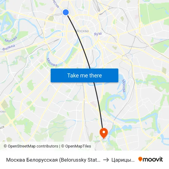 Москва Белорусская (Belorussky Station) to Царицыно map