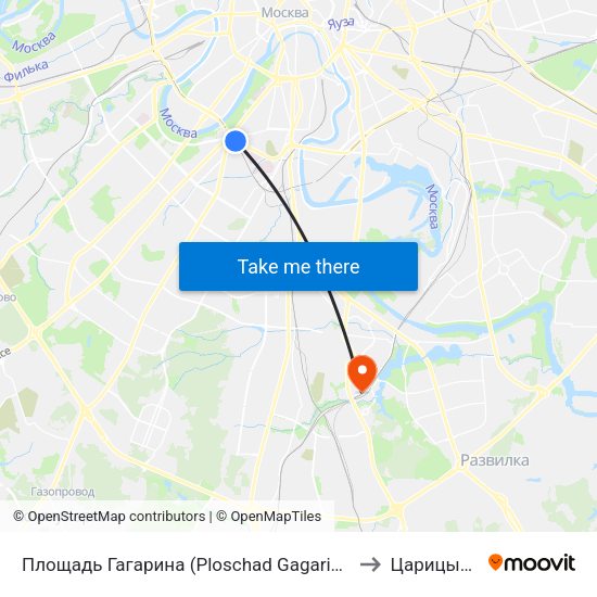 Площадь Гагарина (Ploschad Gagarina) to Царицыно map