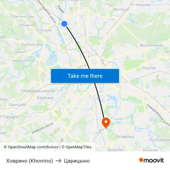 Ховрино (Khovrino) to Царицыно map