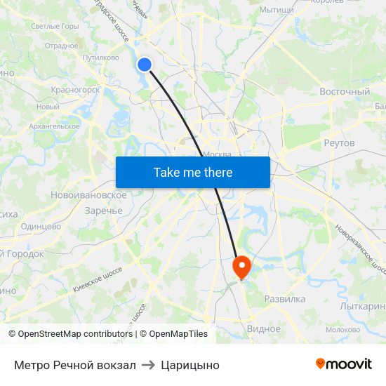 Метро Речной вокзал to Царицыно map