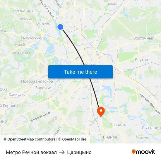 Метро Речной вокзал to Царицыно map