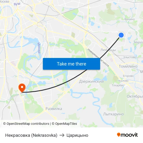 Некрасовка (Nekrasovka) to Царицыно map