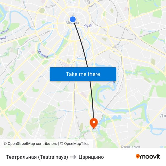 Театральная (Teatralnaya) to Царицыно map