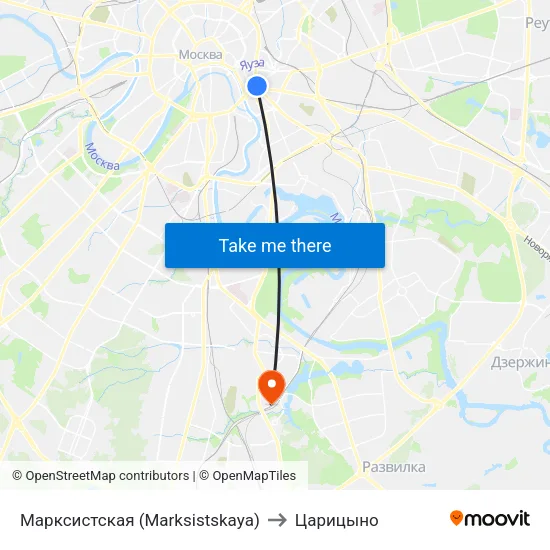Марксистская (Marksistskaya) to Царицыно map