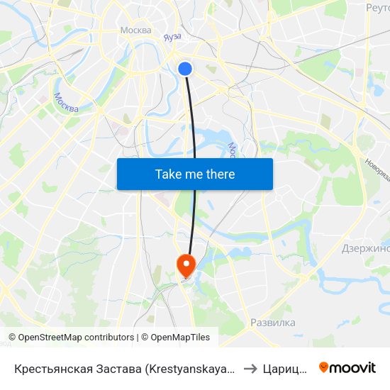 Крестьянская Застава (Krestyanskaya Zastava) to Царицыно map