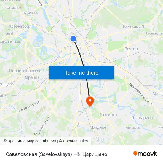 Савеловская (Savelovskaya) to Царицыно map