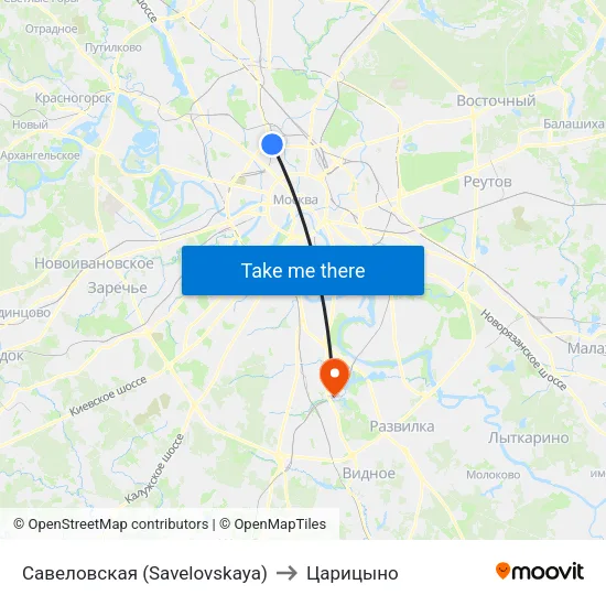 Савеловская (Savelovskaya) to Царицыно map