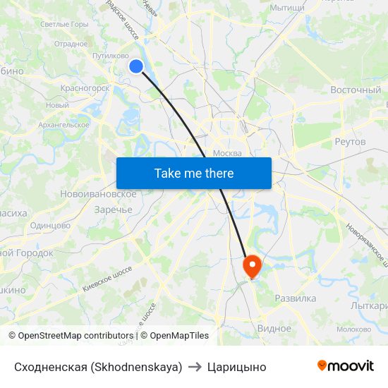 Сходненская (Skhodnenskaya) to Царицыно map
