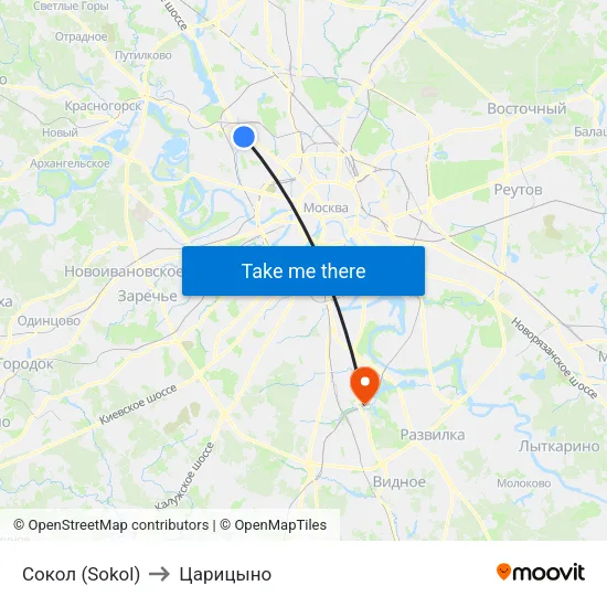Сокол (Sokol) to Царицыно map