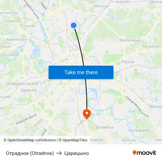Отрадное (Otradnoe) to Царицыно map