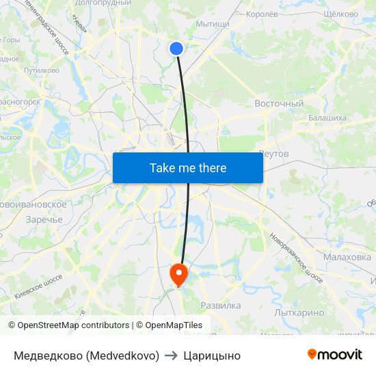 Медведково (Medvedkovo) to Царицыно map