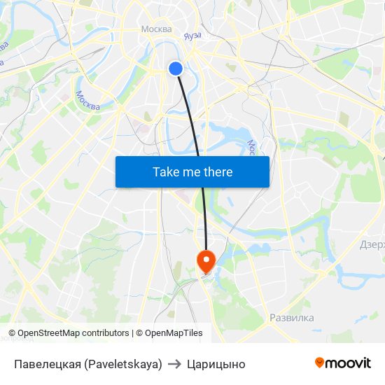 Павелецкая (Paveletskaya) to Царицыно map