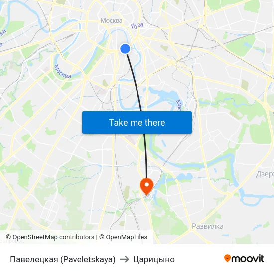 Павелецкая (Paveletskaya) to Царицыно map