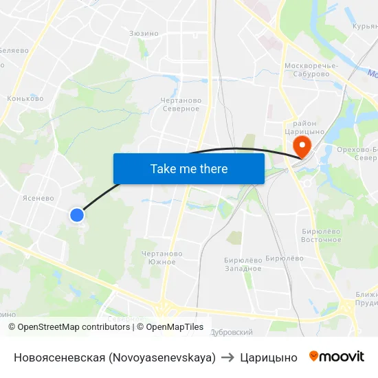 Новоясеневская (Novoyasenevskaya) to Царицыно map