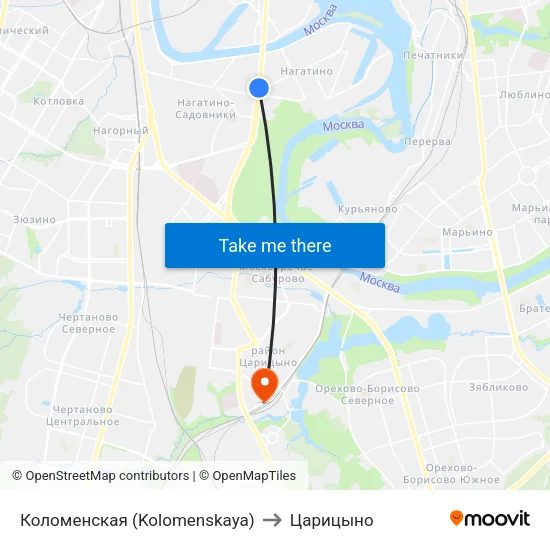 Коломенская (Kolomenskaya) to Царицыно map
