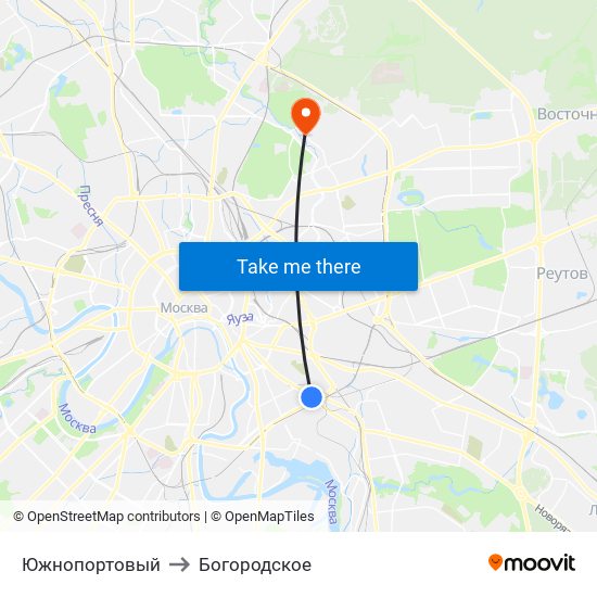 Южнопортовый to Богородское map