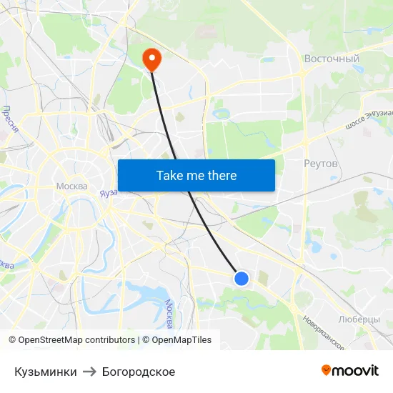 Кузьминки to Богородское map