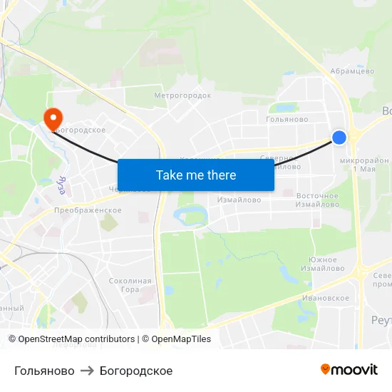 Гольяново to Богородское map
