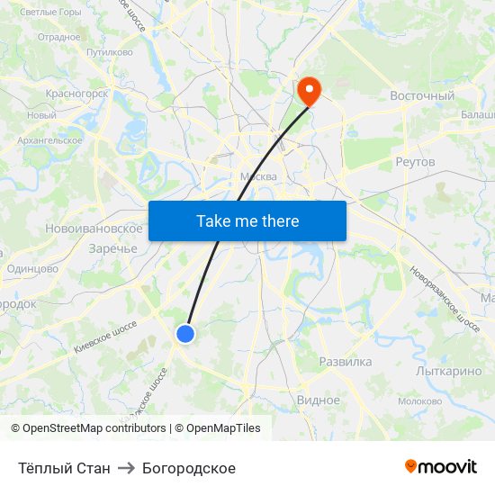 Тёплый Стан to Богородское map