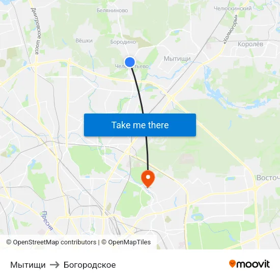 Мытищи to Богородское map