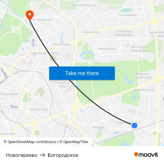 Новогиреево to Богородское map