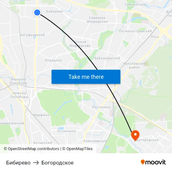 Бибирево to Богородское map