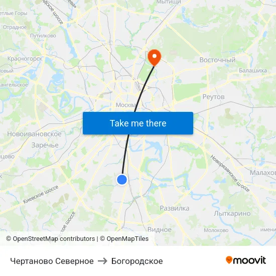 Чертаново Северное to Богородское map
